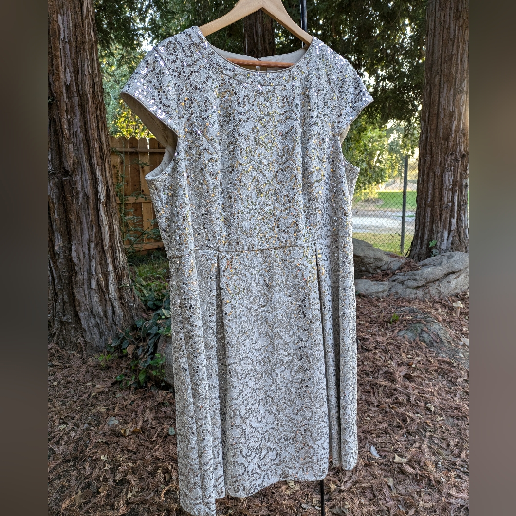 Women's Silver Sequin Party Dress - Elegant Cap Sleeve Cocktail Dress